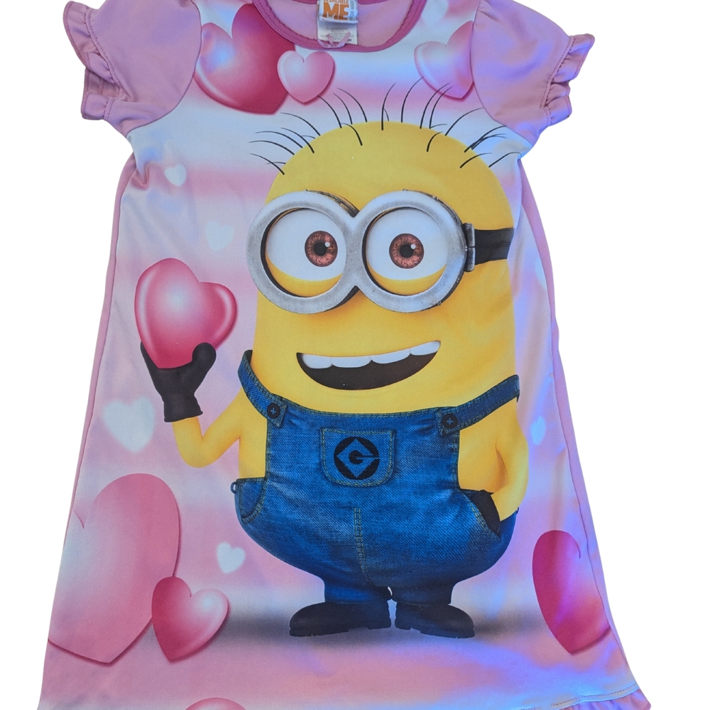 GUC Girls Size 6 Despicable Me Minions Ruffled Hearts Nightgown Pajamas Pink